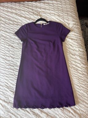 Classic Short Sleeve Scallop Hem Dress in Purple